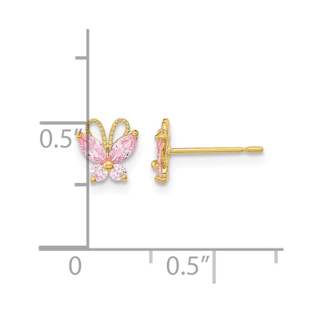 14k Madi K Kids Pink CZ Butterfly Childrens Post Earrings