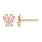 14k Madi K Kids Pink CZ Butterfly Childrens Post Earrings
