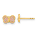 14k Madi K Polished Pink Enameled and CZ Butterfly Childrens Post Earrings