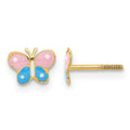 14k Madi K Polished Pink and Blue Enameled Butterfly Childrens Screwback Post Earrings