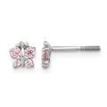 14k White Gold Madi K Polished Pink CZ Butterfly Childrens Screwback Post Earrings