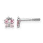14k White Gold Madi K Polished Pink CZ Butterfly Childrens Screwback Post Earrings