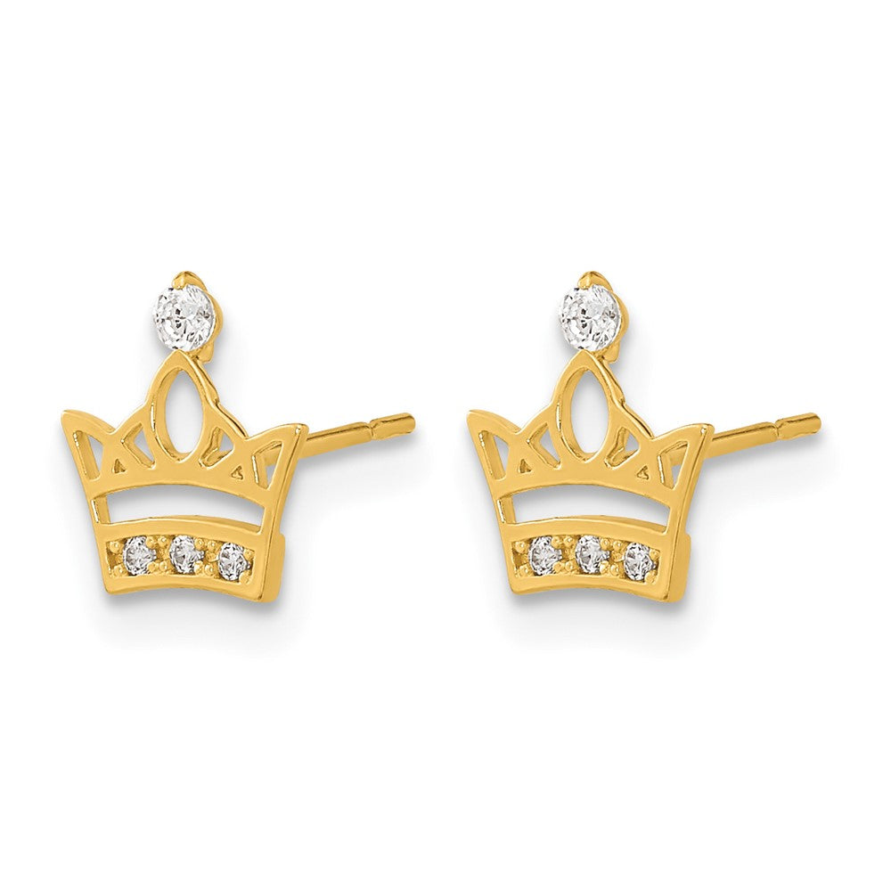 14k Madi K Kids CZ Crown Childrens Post Earrings