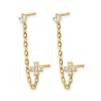 14k Madi K CZ Cross Double Post with Chain Single Earring