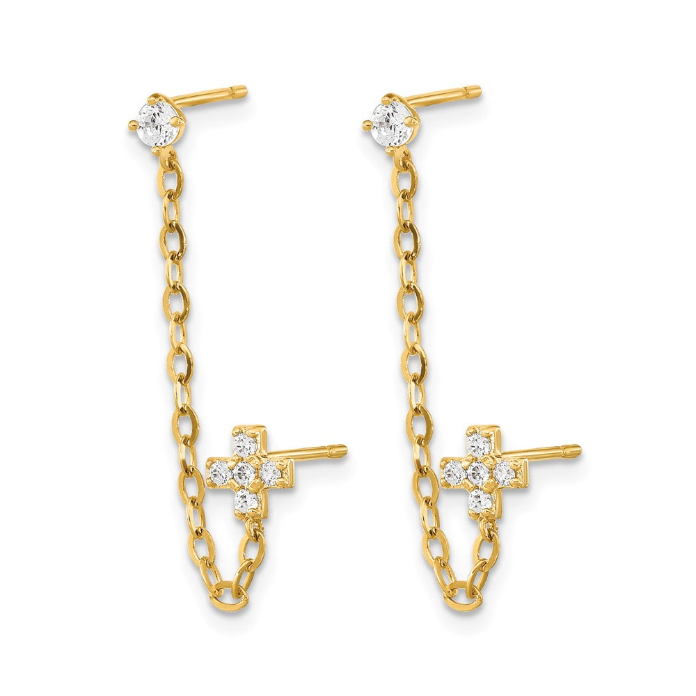 14k Madi K CZ Cross Double Post with Chain Single Earring