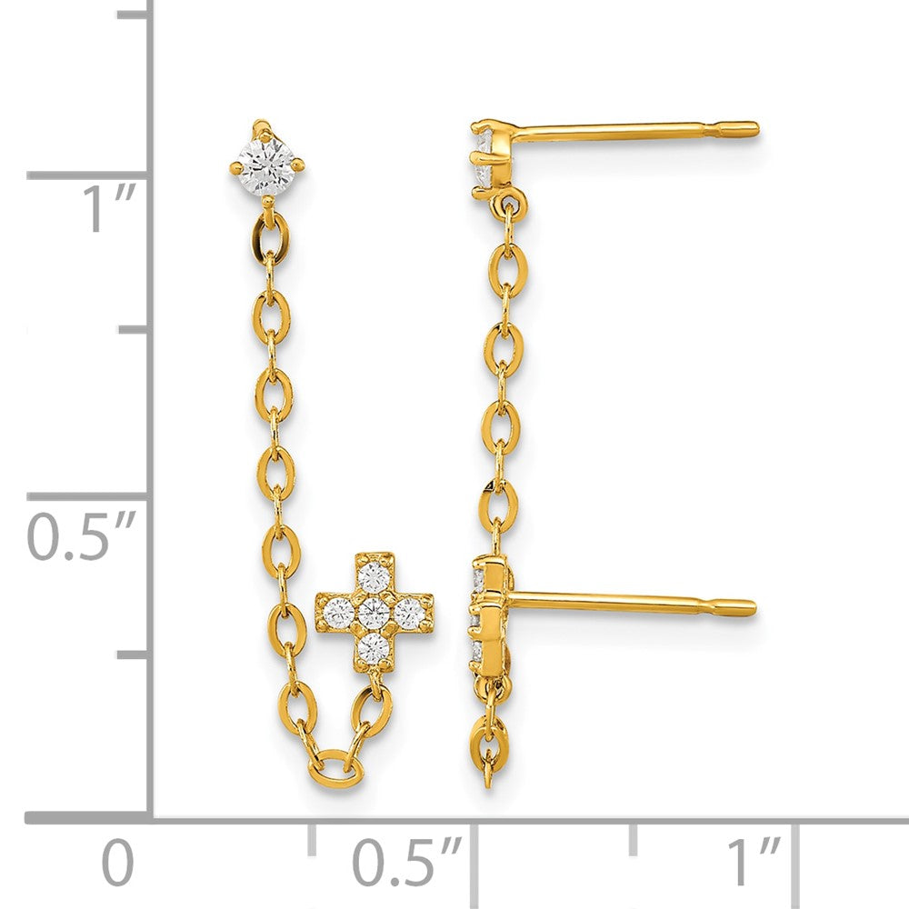 14k Madi K CZ Cross Double Post with Chain Single Earring