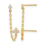 14k Madi K CZ Cross Double Post with Chain Single Earring