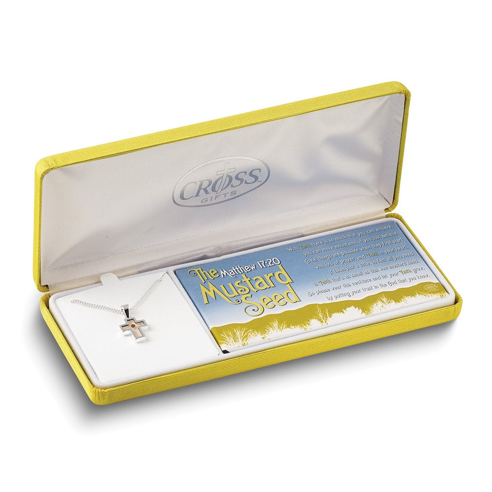 Cherishables Mustard Seed Acrylic Cross 18 inch Silver-plated Necklace with Mustard Seed Legend Message Card