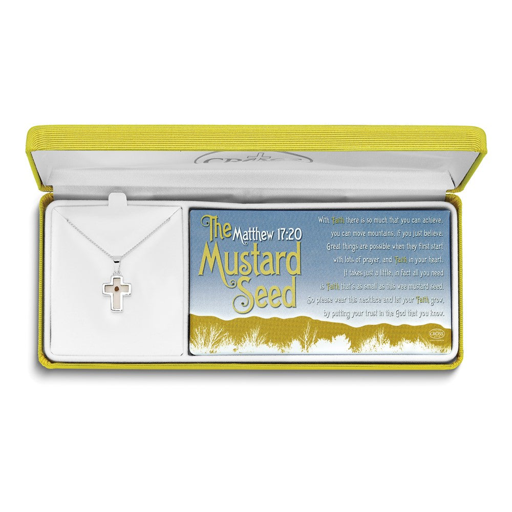 Cherishables Mustard Seed Acrylic Cross 18 inch Silver-plated Necklace with Mustard Seed Legend Message Card