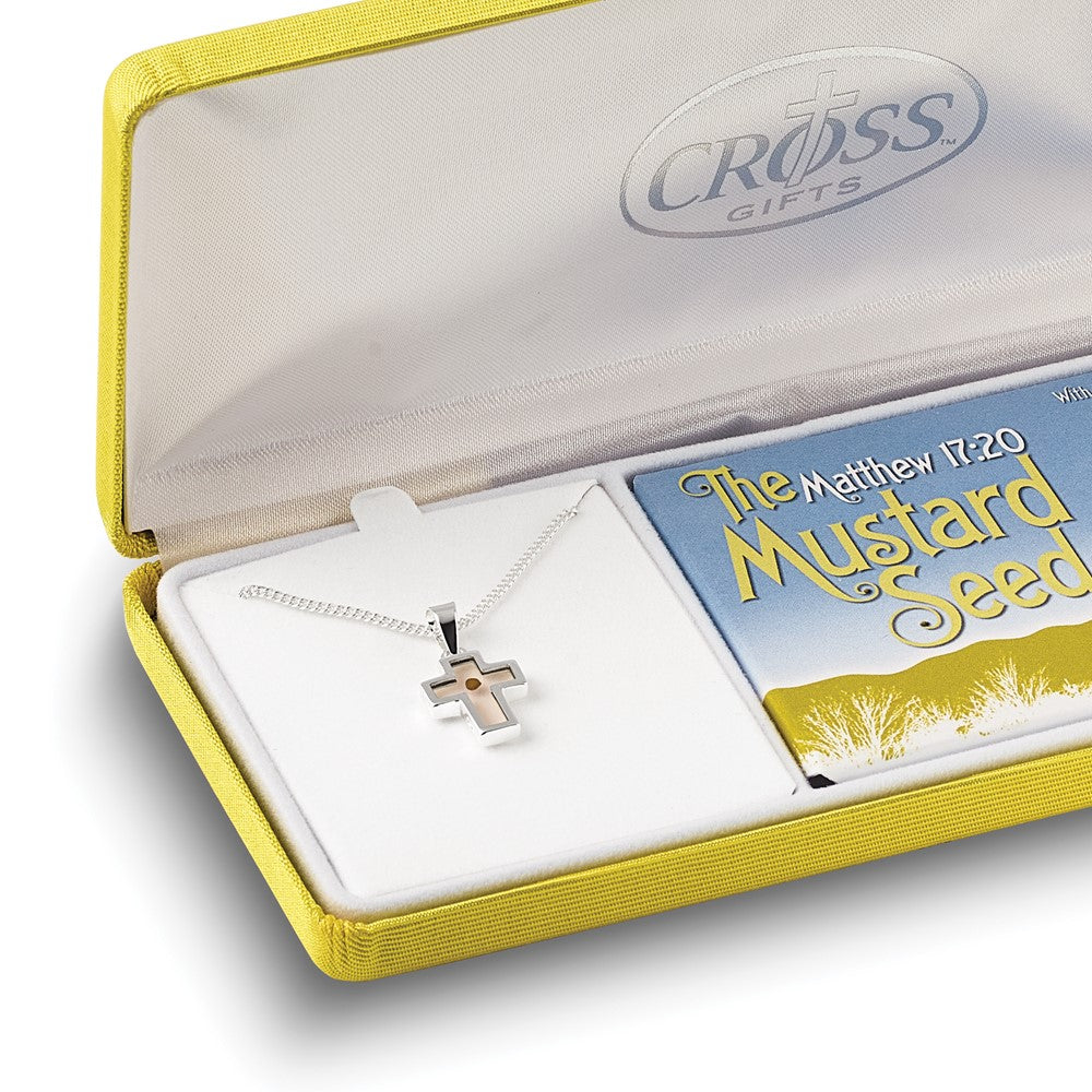 Cherishables Mustard Seed Acrylic Cross 18 inch Silver-plated Necklace with Mustard Seed Legend Message Card