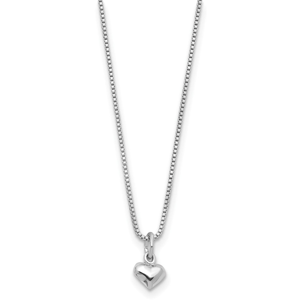Sterling Silver Polished Puffed Heart 14 inch Necklace with Pink Gift Pouch