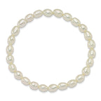 4-5mm White Rice Shape Freshwater Cultured Pearl 40mm Stretch Bracelet with Pink Gift Pouch