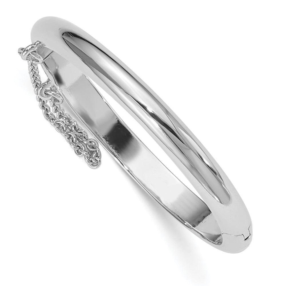 Sterling Silver Rhodium-plated Safety Hinged Baby Bangle with Pink Gift Pouch