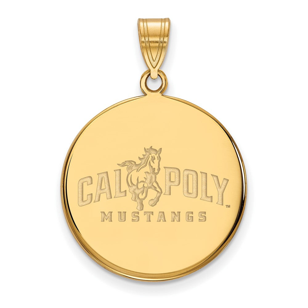 Sterling Silver Gold-plated LogoArt California Polytechnic State University Mustangs Large Disc Pendant