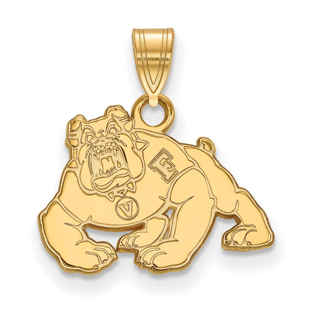 Sterling Silver Gold-plated LogoArt California State University Fresno Bulldog Small Pendant