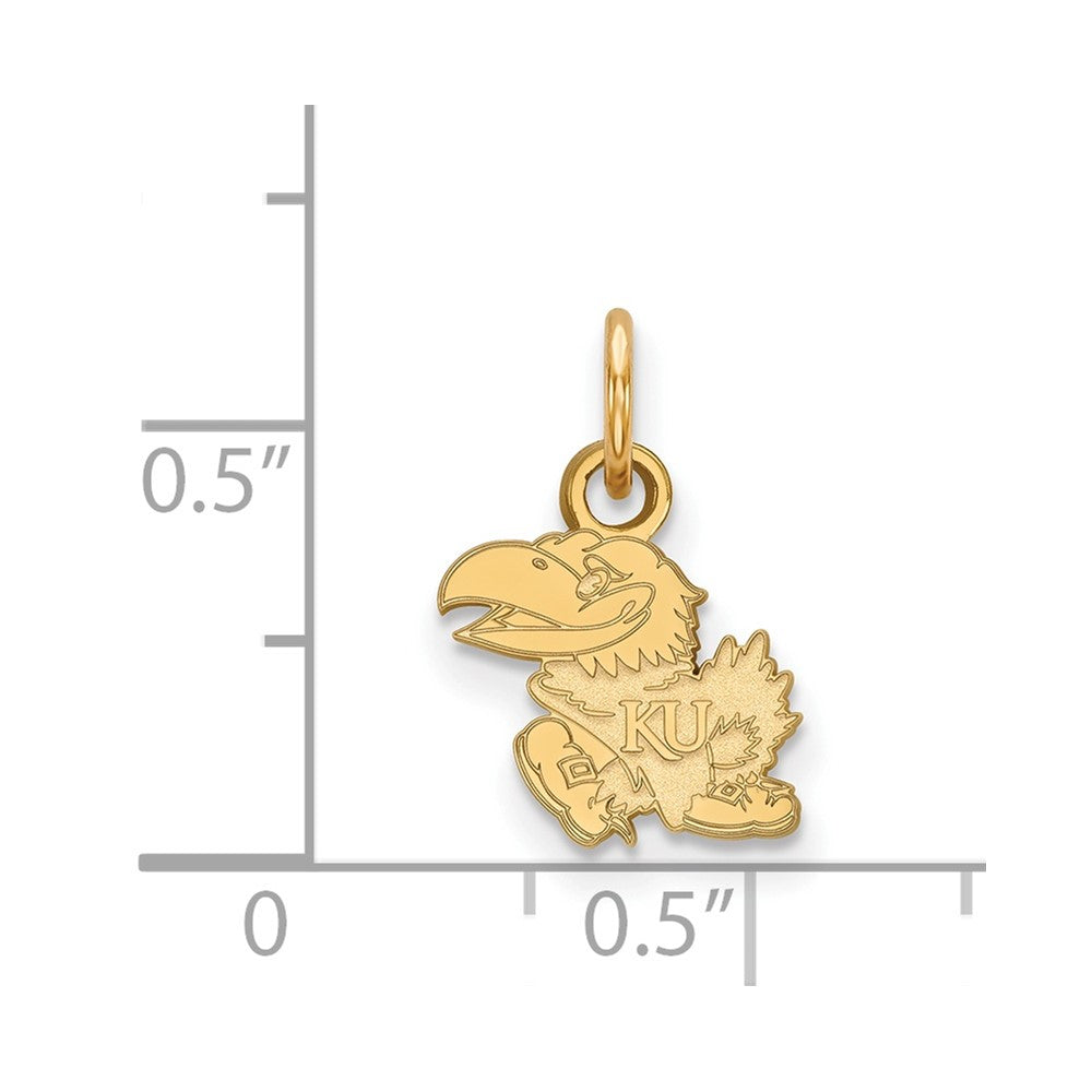 Sterling Silver Gold-plated LogoArt University of Kansas Jayhawk Extra Small Pendant