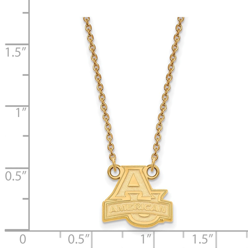 Sterling Silver Gold-plated LogoArt American University Small Pendant 18 inch Necklace
