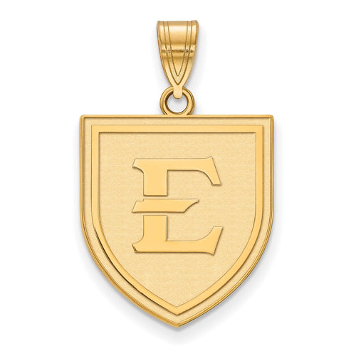 10k Gold LogoArt East Tennessee State University Letter E Shield Large Pendant