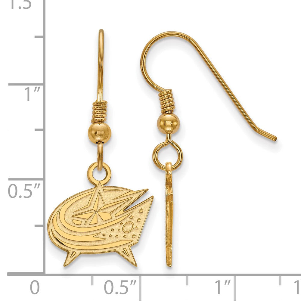 Sterling Silver Gold-plated NHL LogoArt Columbus Blue Jackets Small Dangle Earrings