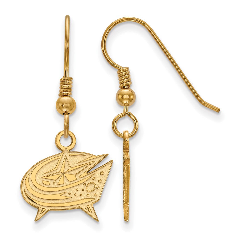 Sterling Silver Gold-plated NHL LogoArt Columbus Blue Jackets Small Dangle Earrings