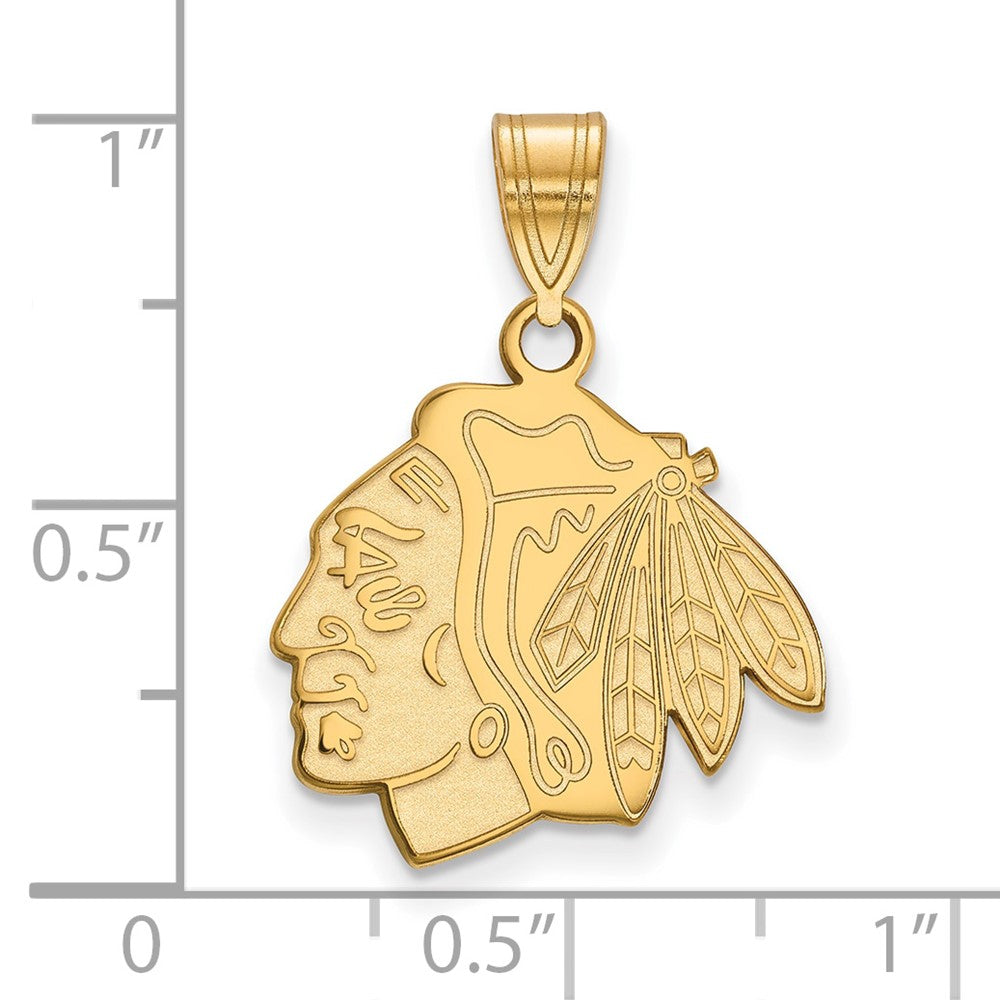 Sterling Silver Gold-plated NHL LogoArt Chicago Blackhawks Medium Pendant