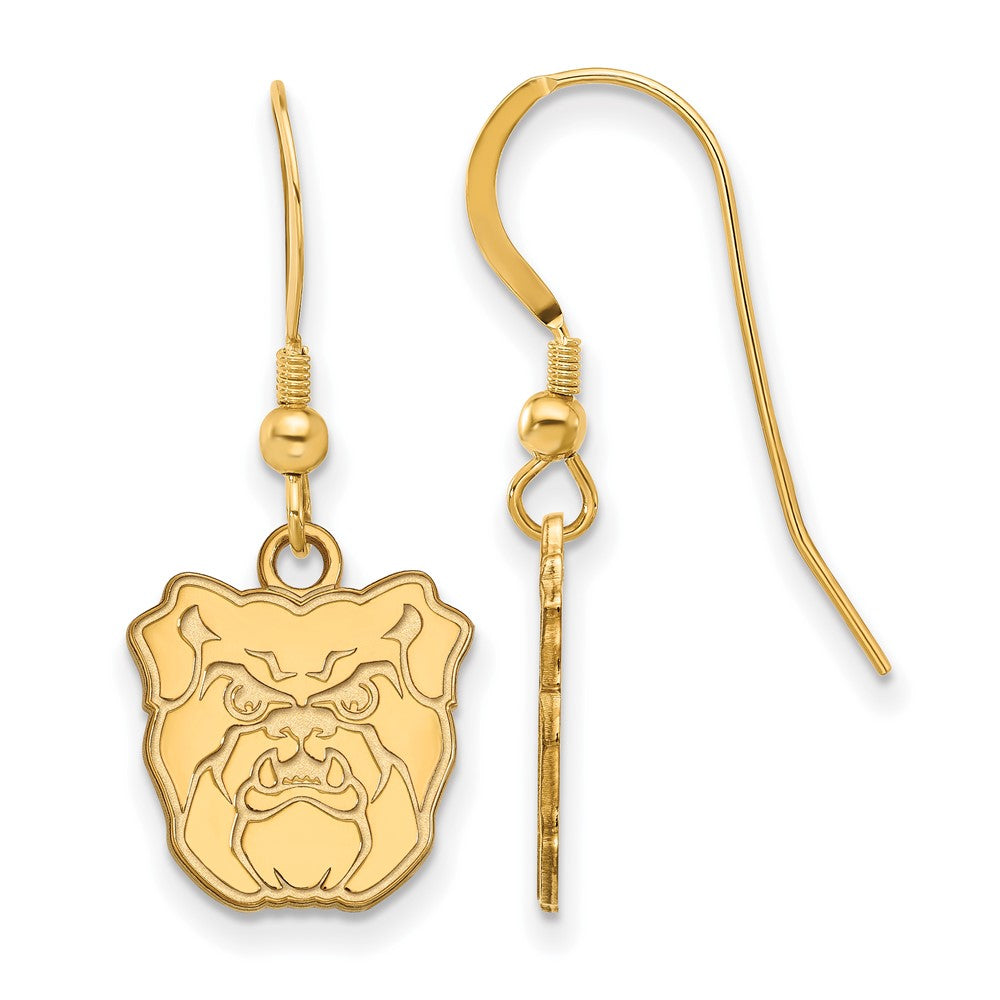 Sterling Silver Gold-plated LogoArt Butler University Bulldog Small Dangle Wire Earrings
