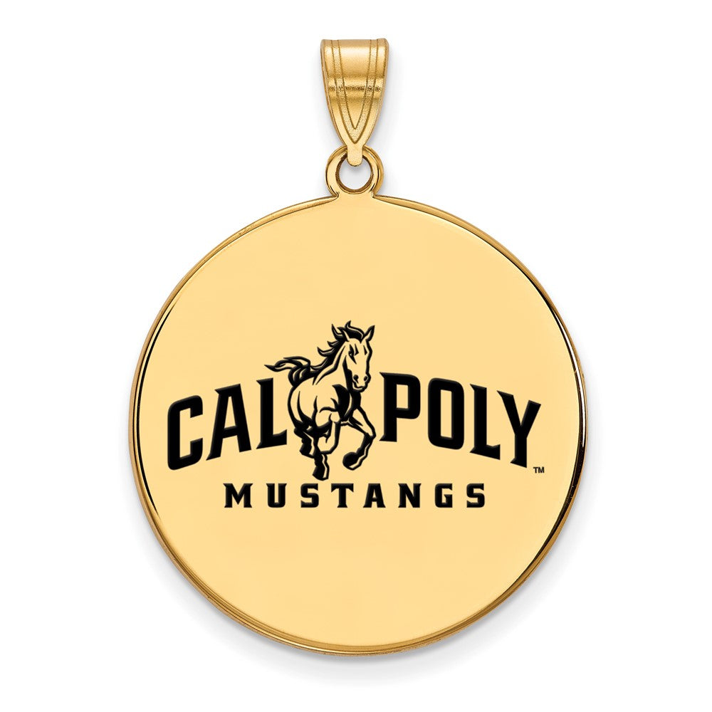 Sterling Silver Gold-plated LogoArt California Polytechnic State University Mustangs Extra Large Enameled Disc Pendant