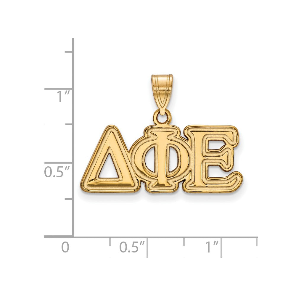 Sterling Silver Gold-plated LogoArt Delta Phi Epsilon Sorority Greek Letters Medium Pendant
