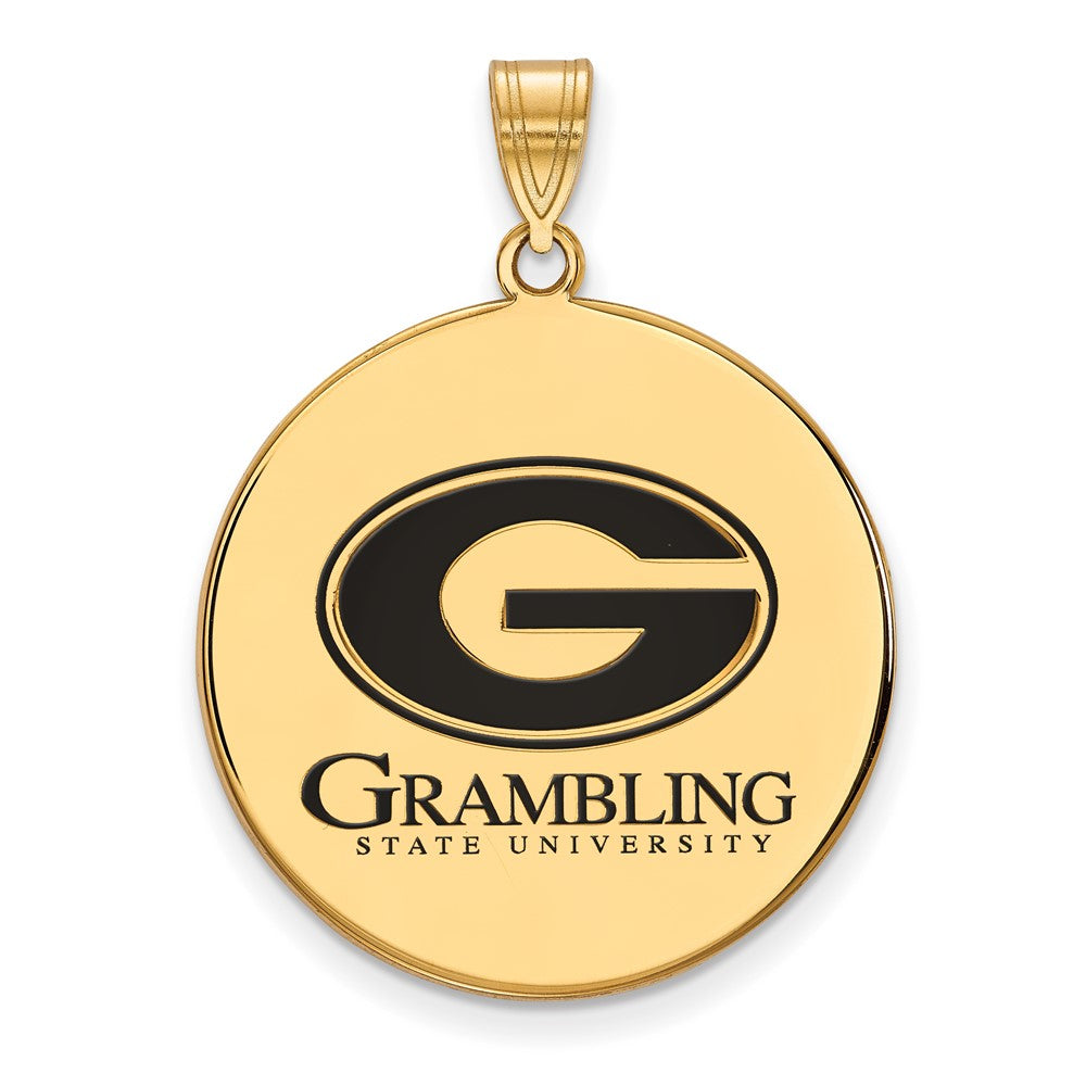 Sterling Silver Gold-plated LogoArt Grambling State University Extra Large Enameled Disc Pendant