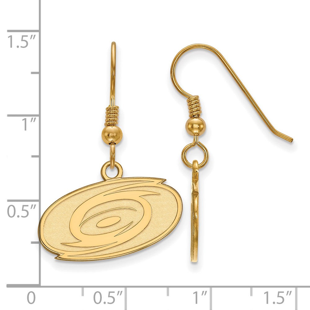 Sterling Silver Gold-plated NHL LogoArt Carolina Hurricanes Small Dangle Earrings
