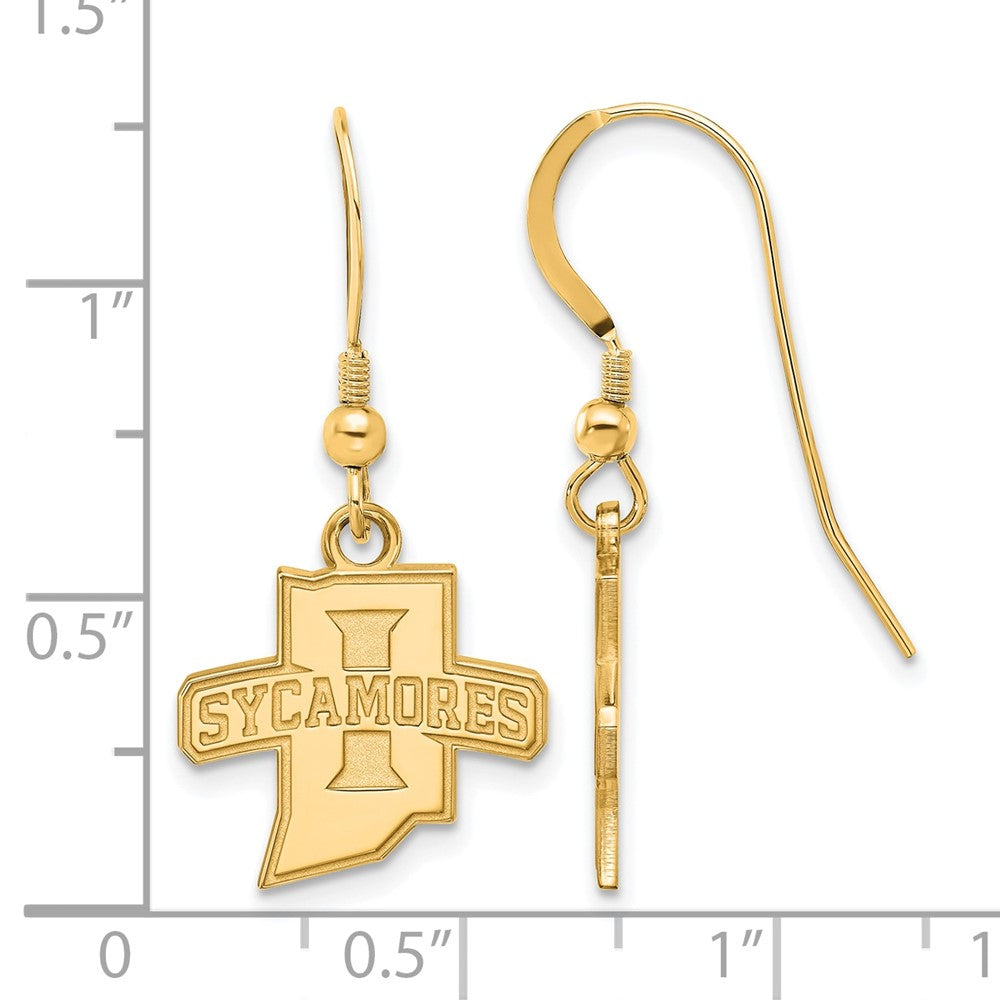 Sterling Silver Gold-plated LogoArt Indiana State University Sycamores Small Dangle Wire Earrings