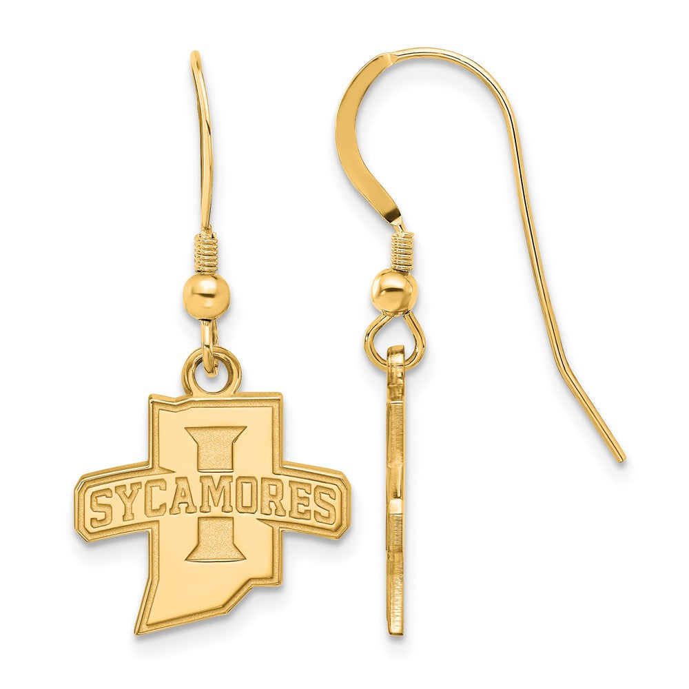 Sterling Silver Gold-plated LogoArt Indiana State University Sycamores Small Dangle Wire Earrings