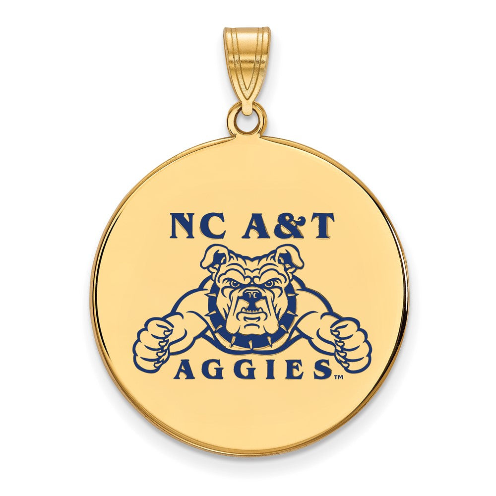 Sterling Silver Gold-plated LogoArt North Carolina A and T Aggies Extra Large Enameled Disc Pendant