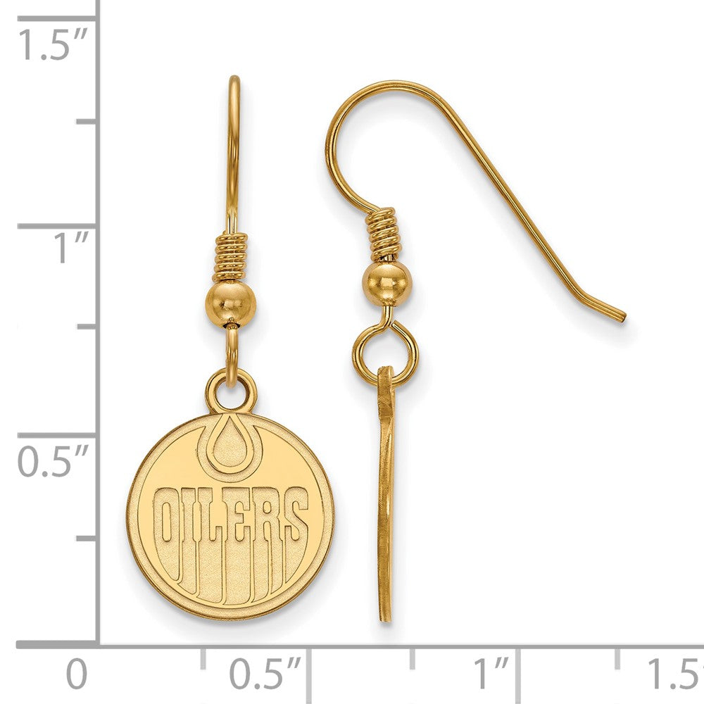 Sterling Silver Gold-plated NHL LogoArt Edmonton Oilers Small Dangle Wire Earrings