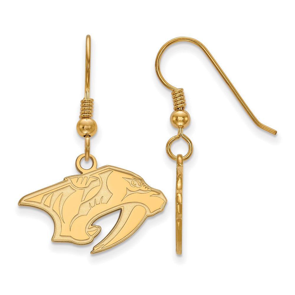 Sterling Silver Gold-plated NHL LogoArt Nashville Predators Small Dangle Earrings