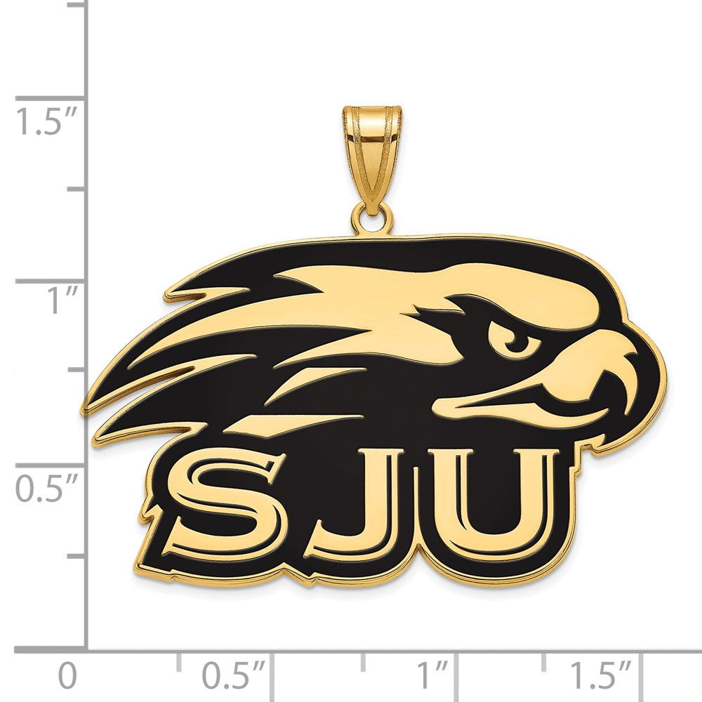 Sterling Silver Gold-plated LogoArt St Joseph's University Hawks Extra Large Enameled Pendant
