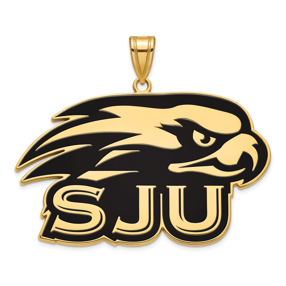 Sterling Silver Gold-plated LogoArt St Joseph's University Hawks Extra Large Enameled Pendant