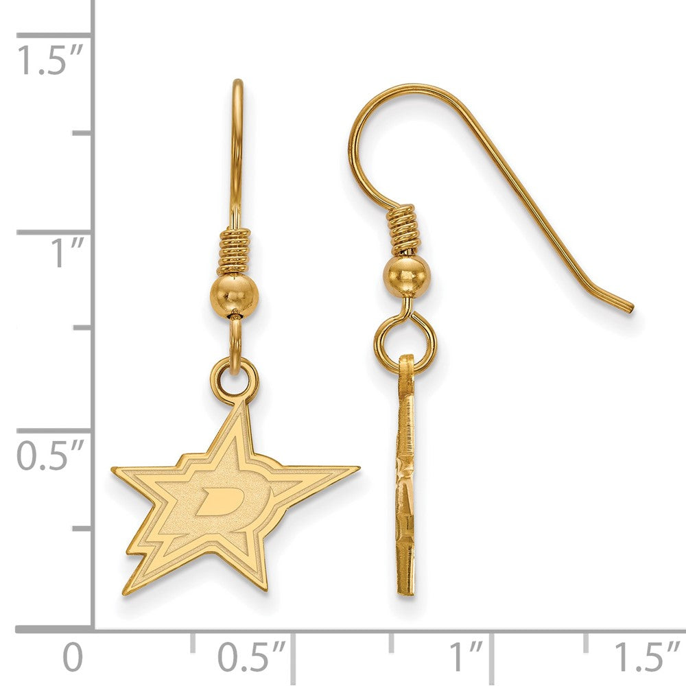 Sterling Silver Gold-plated NHL LogoArt Dallas Stars Small Wire Dangle Earrings