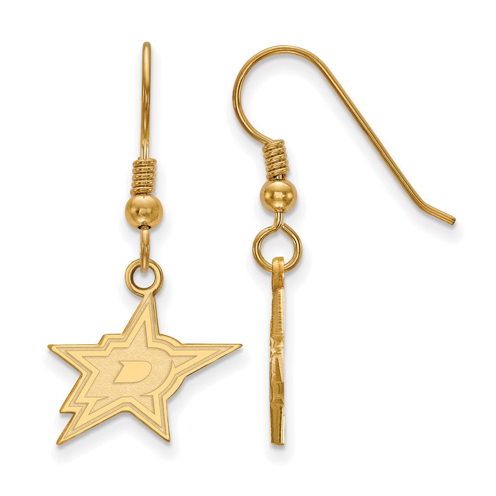 Sterling Silver Gold-plated NHL LogoArt Dallas Stars Small Wire Dangle Earrings