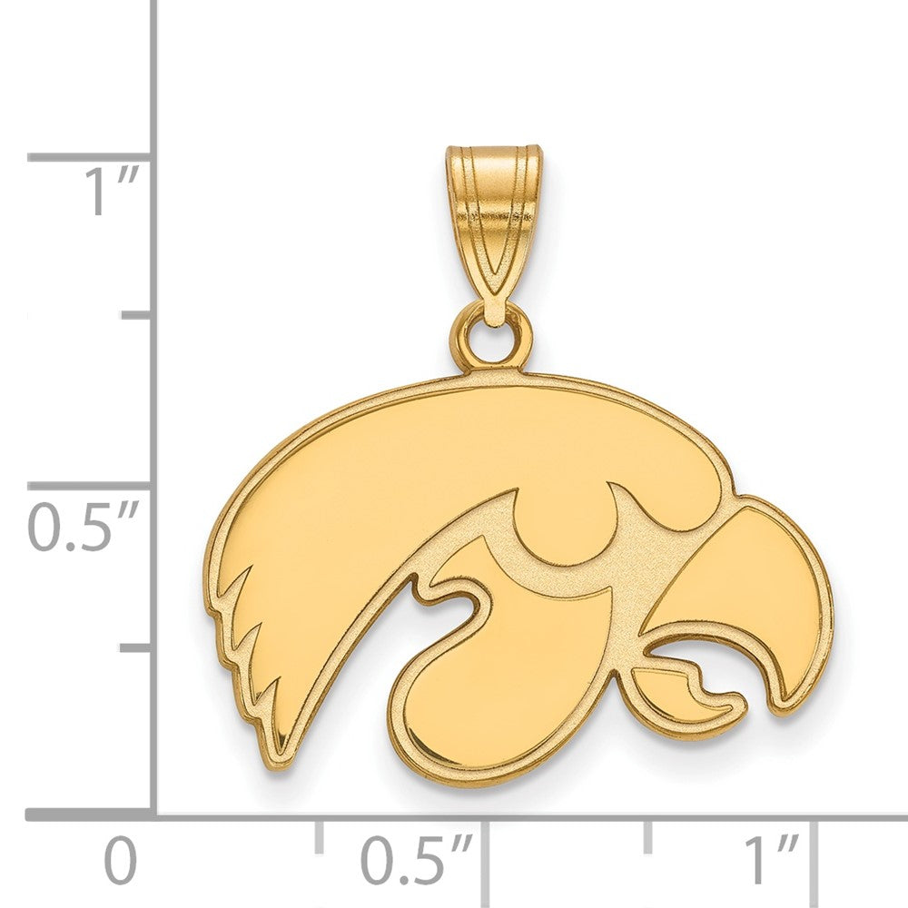 Sterling Silver Gold-plated LogoArt University of Iowa Hawk Medium Pendant