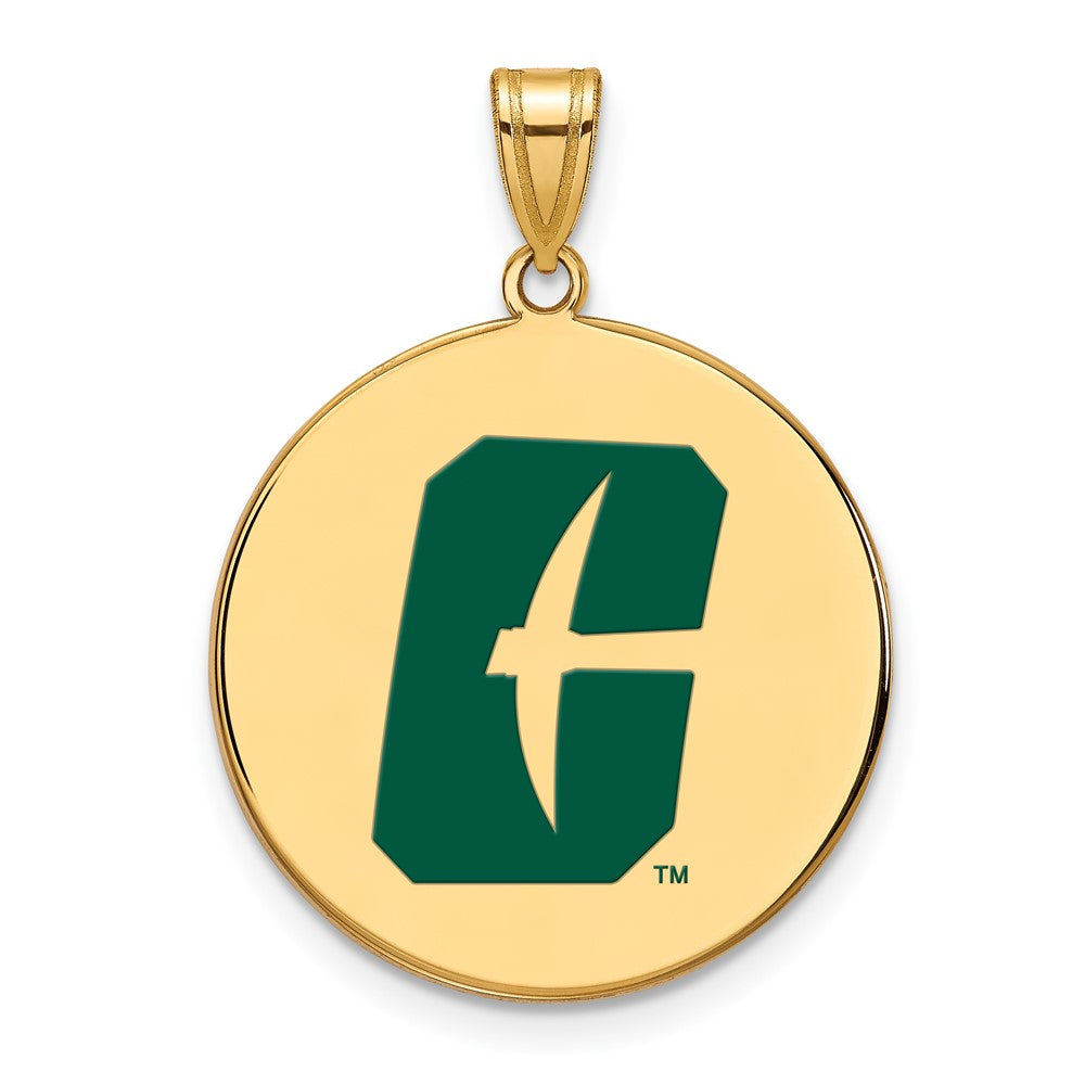 Sterling Silver Gold-plated LogoArt University of North Carolina at Charlotte 49ers Extra Large Enameled Disc Pendant