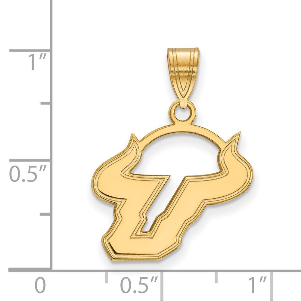 Sterling Silver Gold-plated LogoArt University of South Florida Bull Medium Pendant