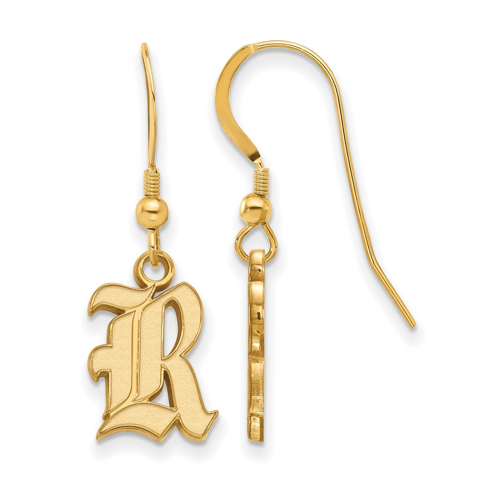 Sterling Silver Gold-plated LogoArt Rice University Letter R Small Dangle Wire Earrings