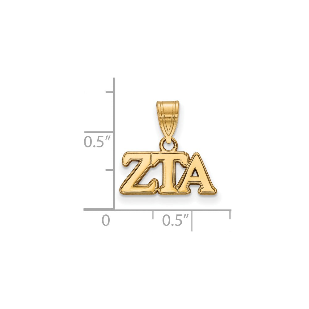 Sterling Silver Gold-plated LogoArt Zeta Tau Alpha Sorority Greek Letters Medium Pendant