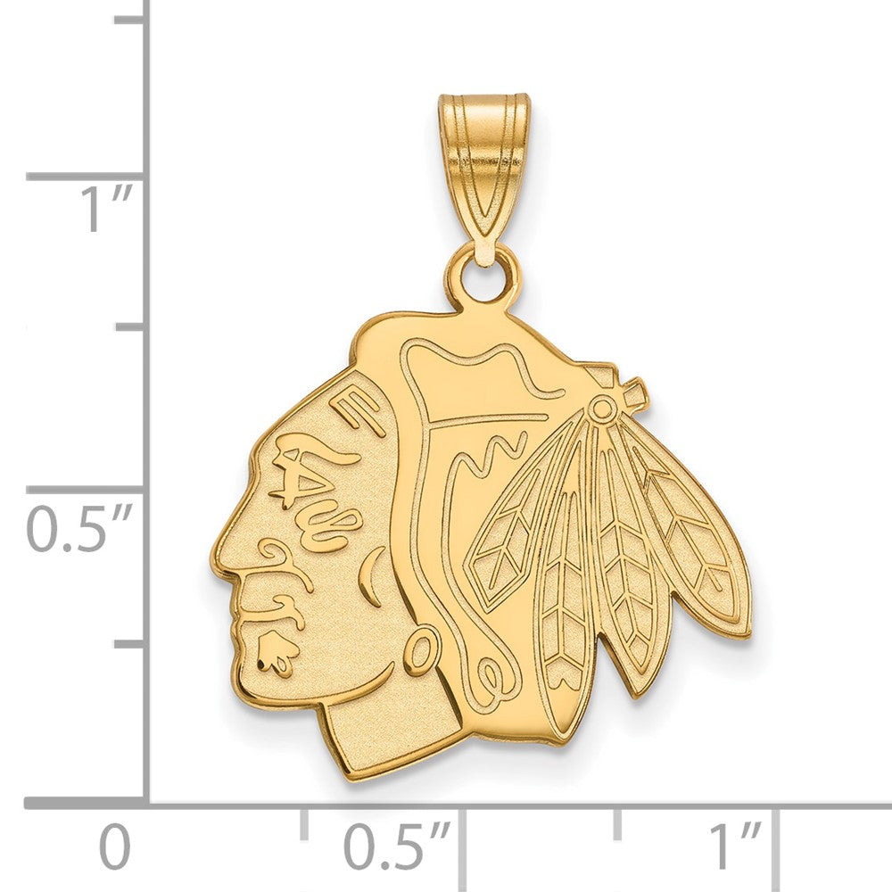 Sterling Silver Gold-plated NHL LogoArt Chicago Blackhawks Large Pendant
