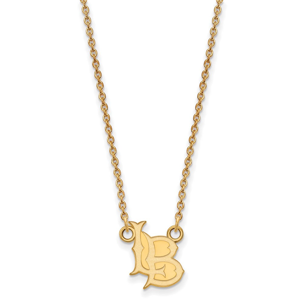 Sterling Silver Gold-plated LogoArt California State University Long Beach L-B Small Pendant 18 inch Necklace
