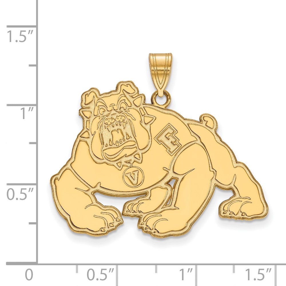 Sterling Silver Gold-plated LogoArt California State University Fresno Bulldog Extra Large Pendant