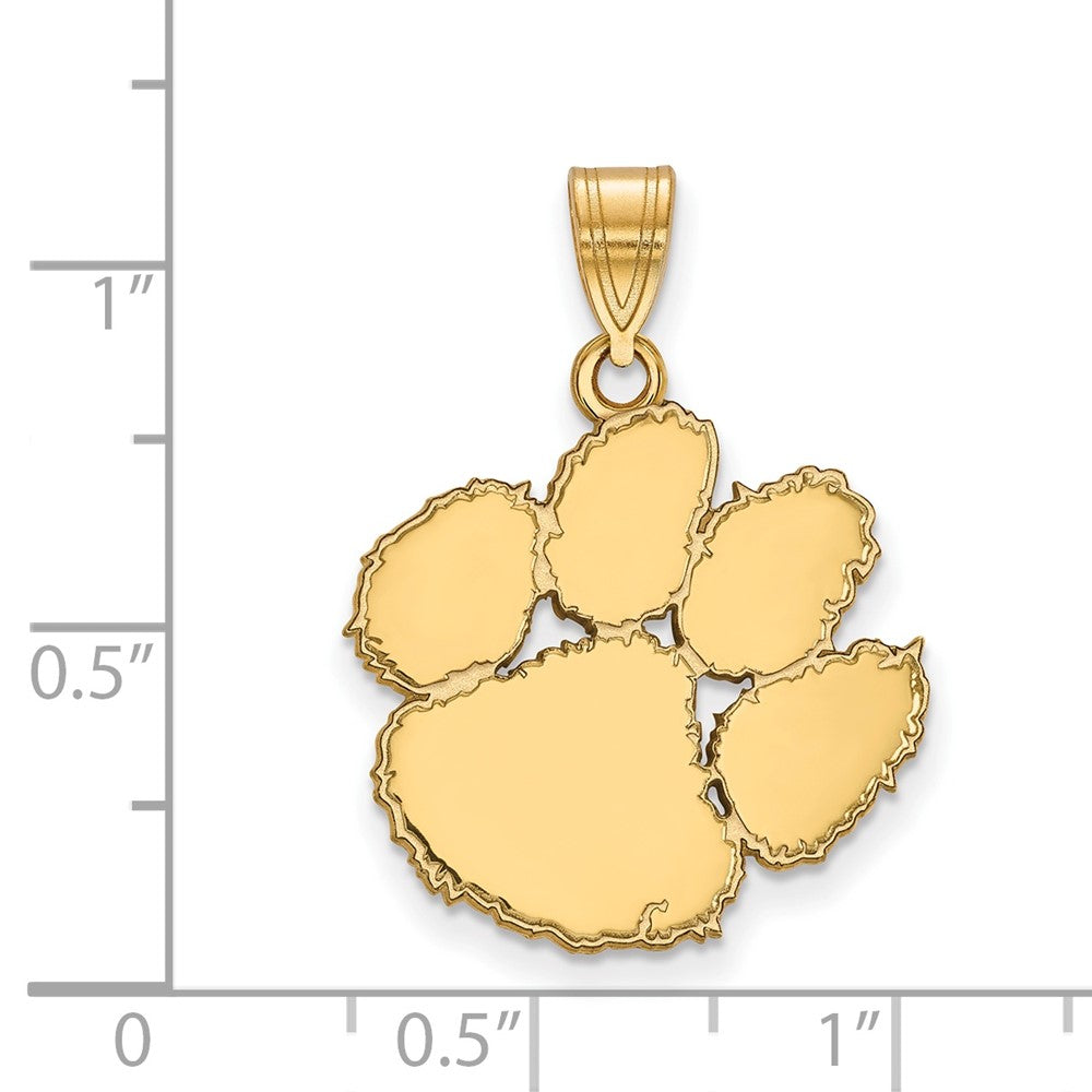 Sterling Silver Gold-plated LogoArt Clemson University Tiger Paw Large Pendant