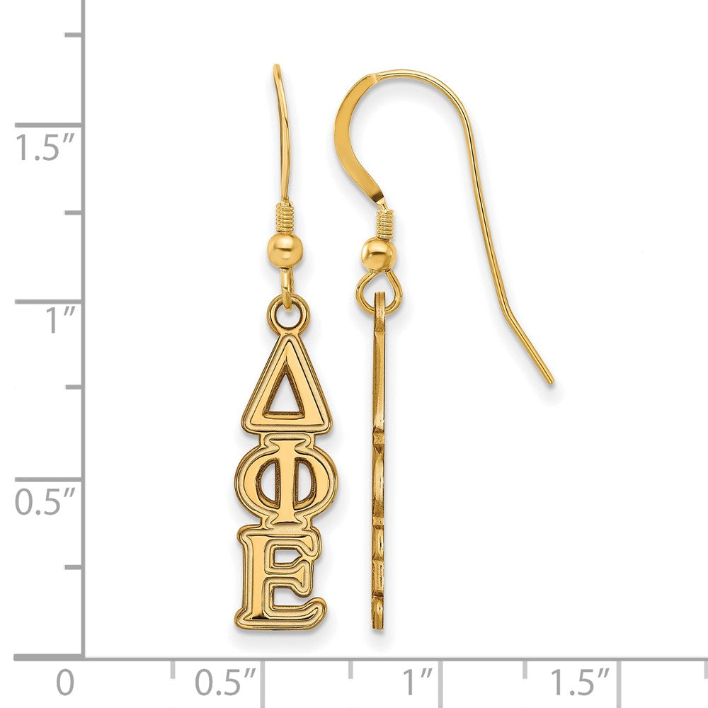 Sterling Silver Gold-plated LogoArt Delta Phi Epsilon Sorority Greek Letters Small Dangle Earrings