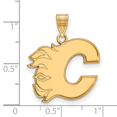 10k Gold NHL LogoArt Calgary Flames Letter C Large Pendant